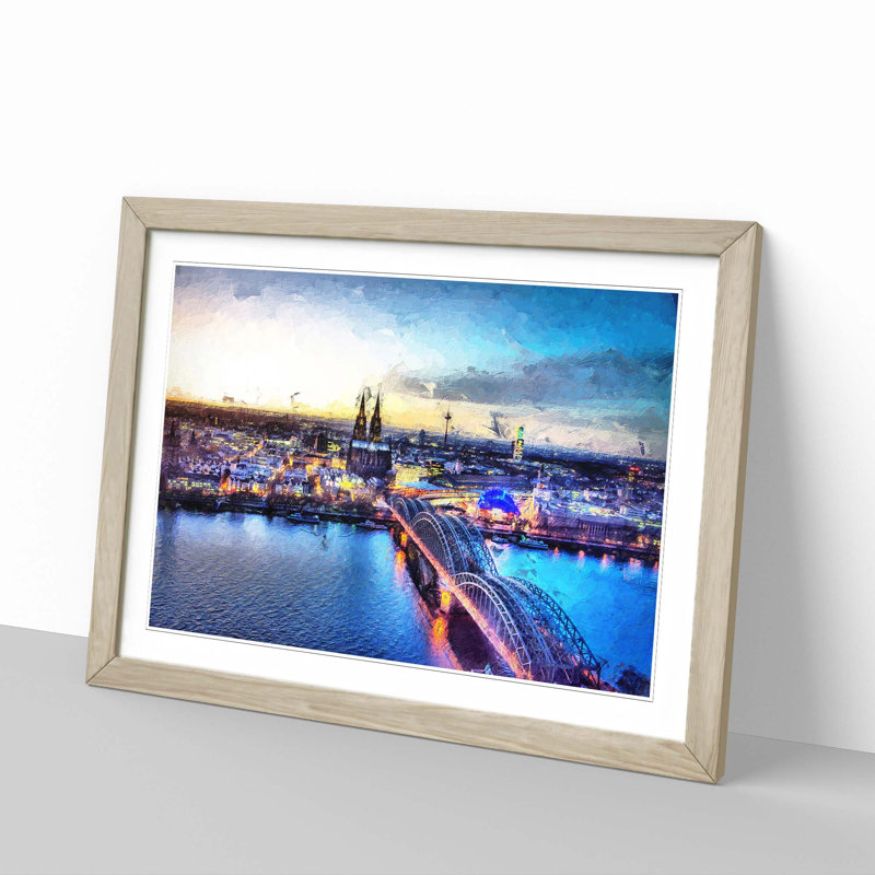 Hohenzollern Bridge in Cologne Germany - Picture Frame Painting Print, 48cm H x 65cm W x 2cm D, Oak Framed