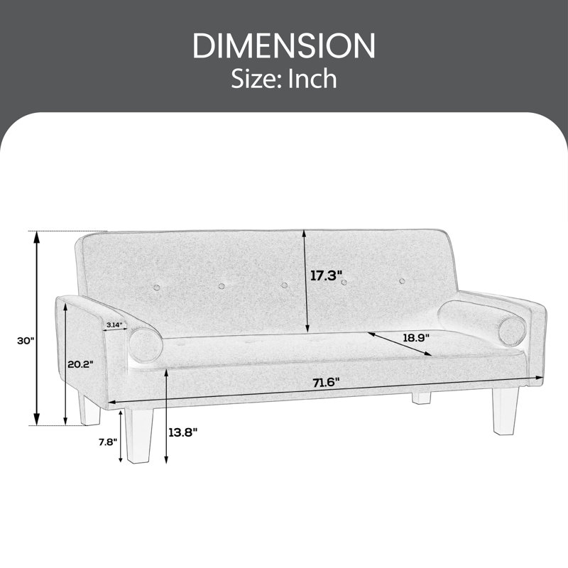 Futon avec matelas capitonné 71,6 po Ilta, Lin gris foncé