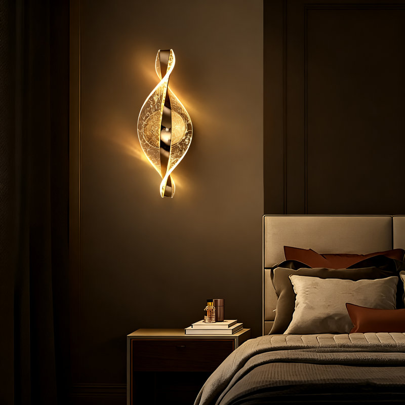Modern Leaf-Shaped Led Wall Sconce, Gold Glitter Acrylic Design, Dimmable Bedside Wall Sconces