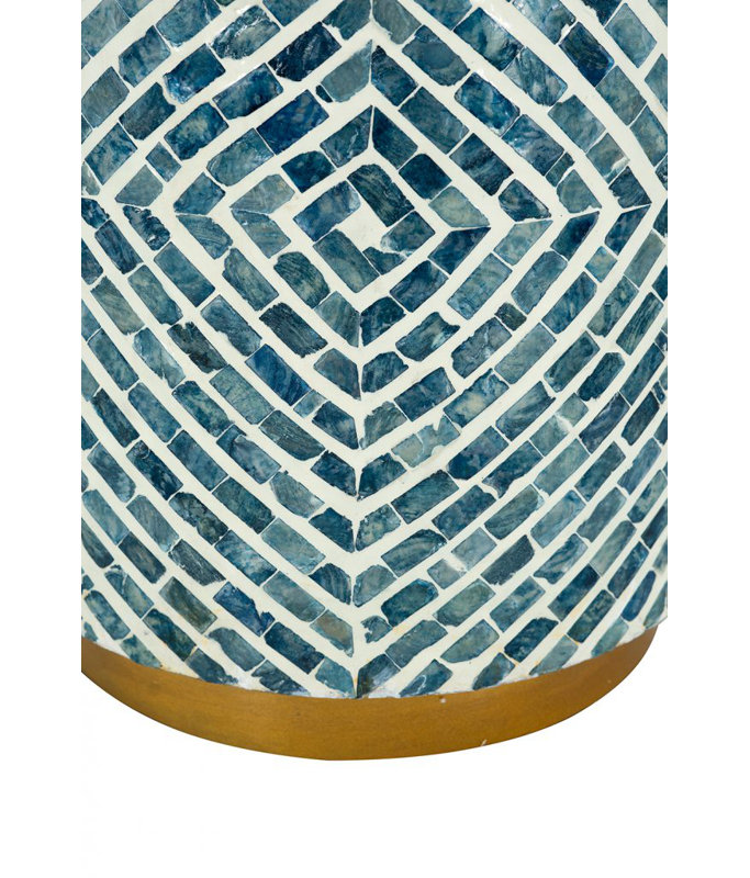 Round Accent Stool with Capiz Inlay and Metallic Base – Versatile Home Decor Piece