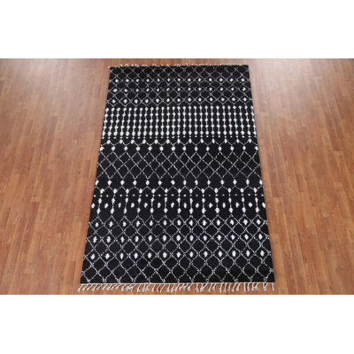 Handmade Black Moroccan Indian Area Rug 5x8