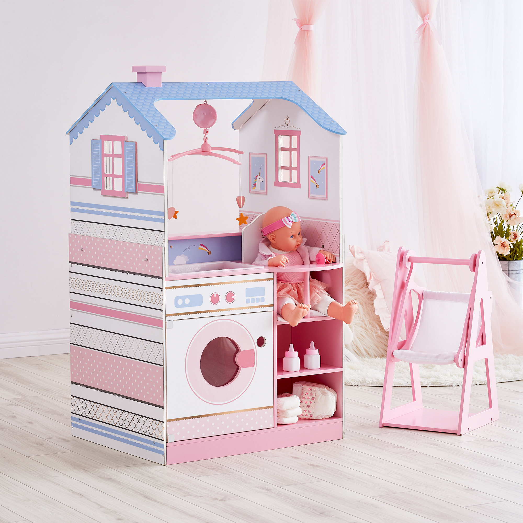 Olivia Little World Baby Dolls Changing Station Dollshouse with Storage Pink