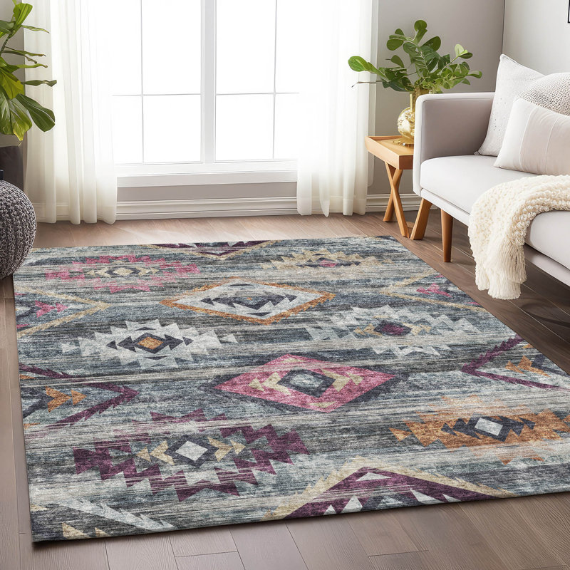 Premium Machine Washable Prisco Gray Rug, Rectangle 5' x 7'6"