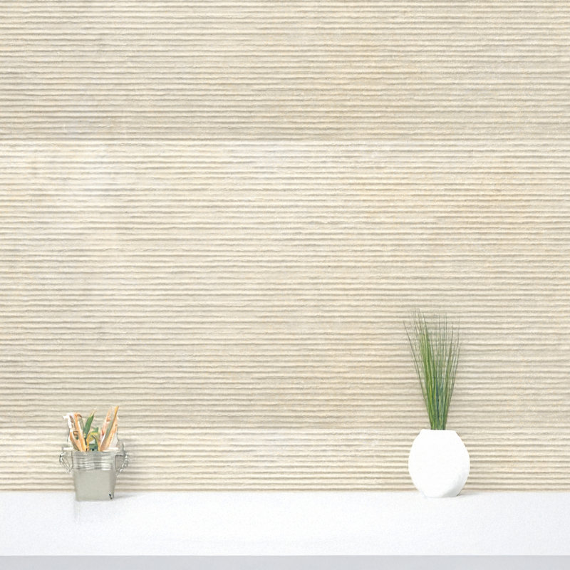 Nivola Groove 3D 24" x 48" - Artisan Travertine Look Porcelain Wall Tile, Ivory - Off White
