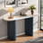 Narrow Console Table With Oval Marble Top, Curved Legs And Triangular-designed Base-1823264668