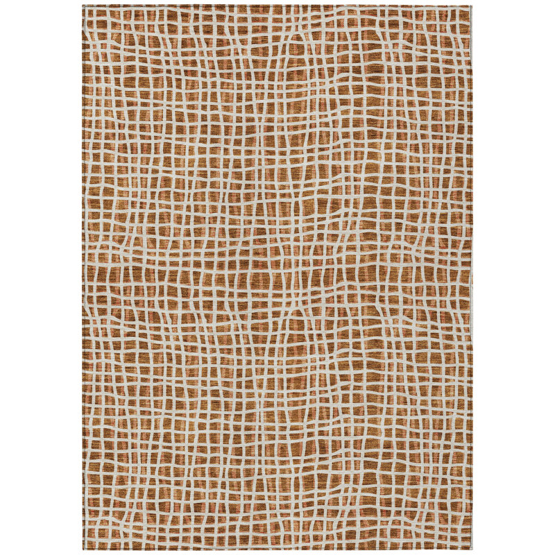 3' X 5' Beige Striped Washable Indoor Outdoor Area Rug