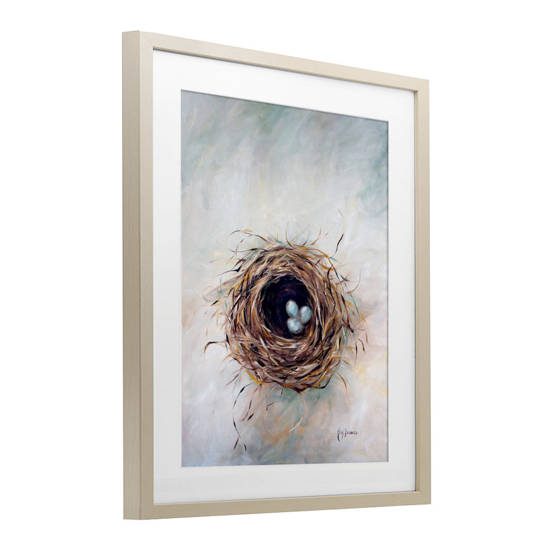 Bird Bird Triplets, reproduction encadrée sous verre, conception de Mary Sparrow, Cadre de récolte en pin, H 21 po x l 17 po
