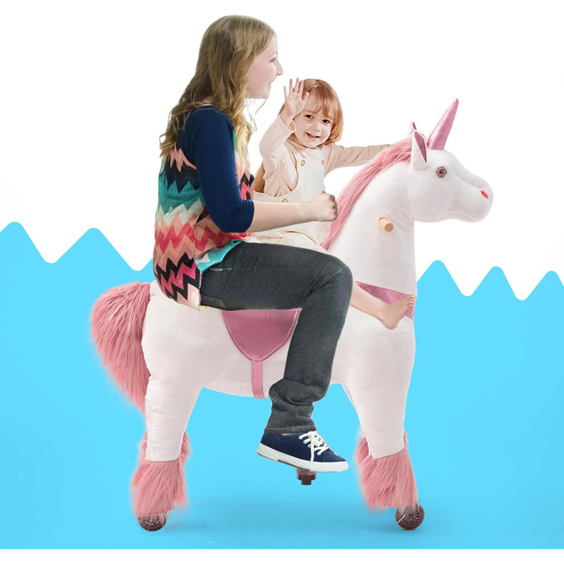 Ride On Unicorn Toy for Kids and Adult, Ride On Unicorn Mechanical Plush Animal, No Battery Or Electricity, Pink