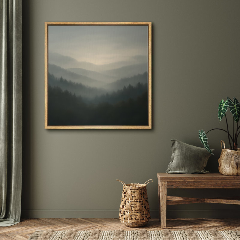 «Misty Mountain Forest Valley Landscape», reproduction d'art sur toile encadrée, Cadre flottant naturel