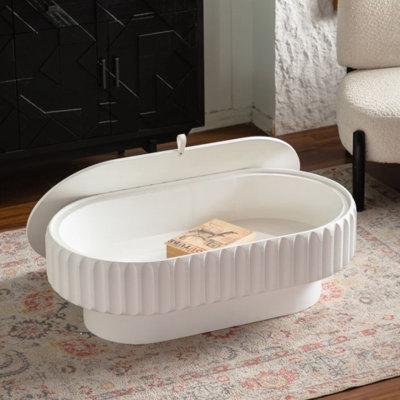 Table de rangement cannelée avec couvercle amovible