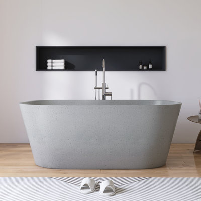  59'' x 29'' Freestanding Terrazzo Tub Soaking Solid Surface Bathtub