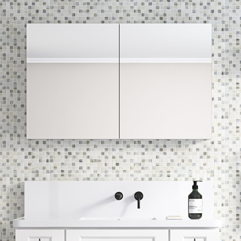 Armoire de rangement à miroir biseauté pour salle de bain l 48 po x H 30 po - Bois d'ingénierie et salle de bain spacieuse 48 po x 30 po