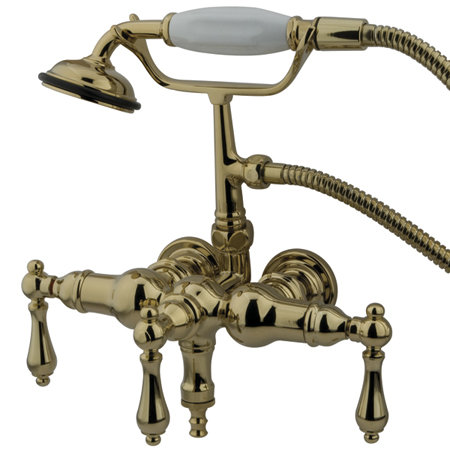 Robinet de baignoire à fixation murale à trois poignées avec douche à main à pattes Vintage, Laiton poli