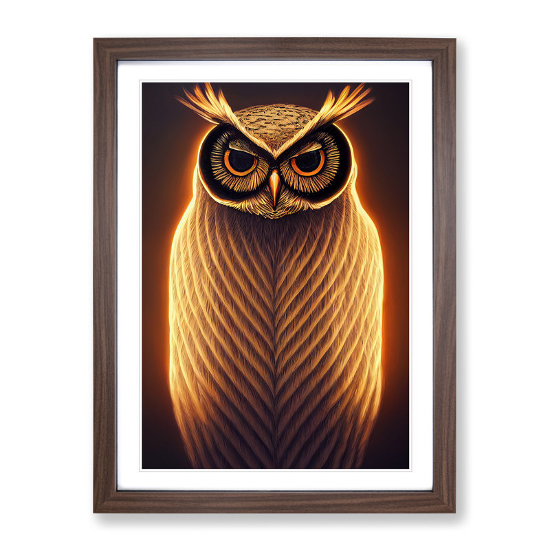 Glowing Owl - Single Picture Frame Print, 46cm H x 34cm W x 2cm D, Walnut