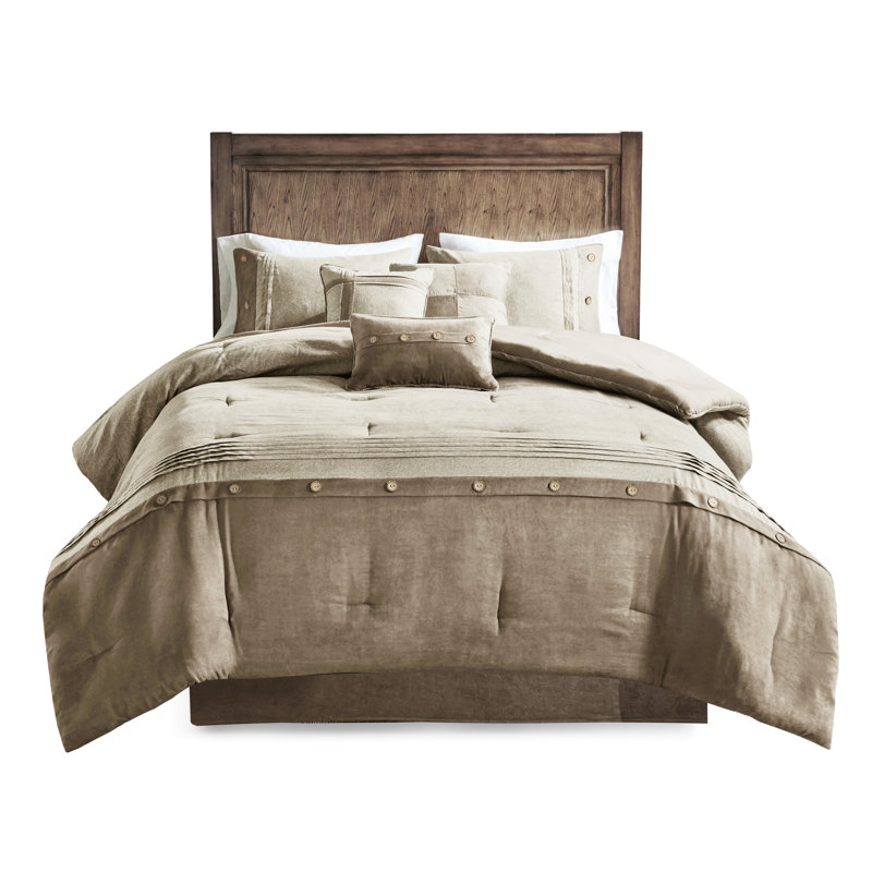 Édredon 7 pièces en faux suède brun clair - Literie à boutons décoratifs doux et confortable, Tan