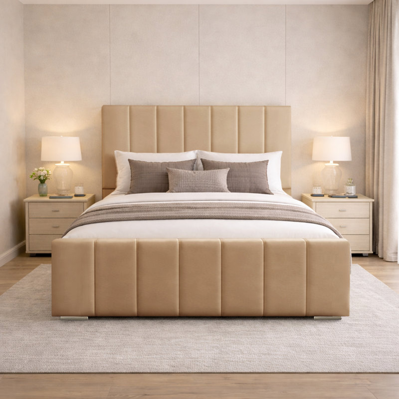 Connell Upholstered Bed Frame, Double (4'6), Beige