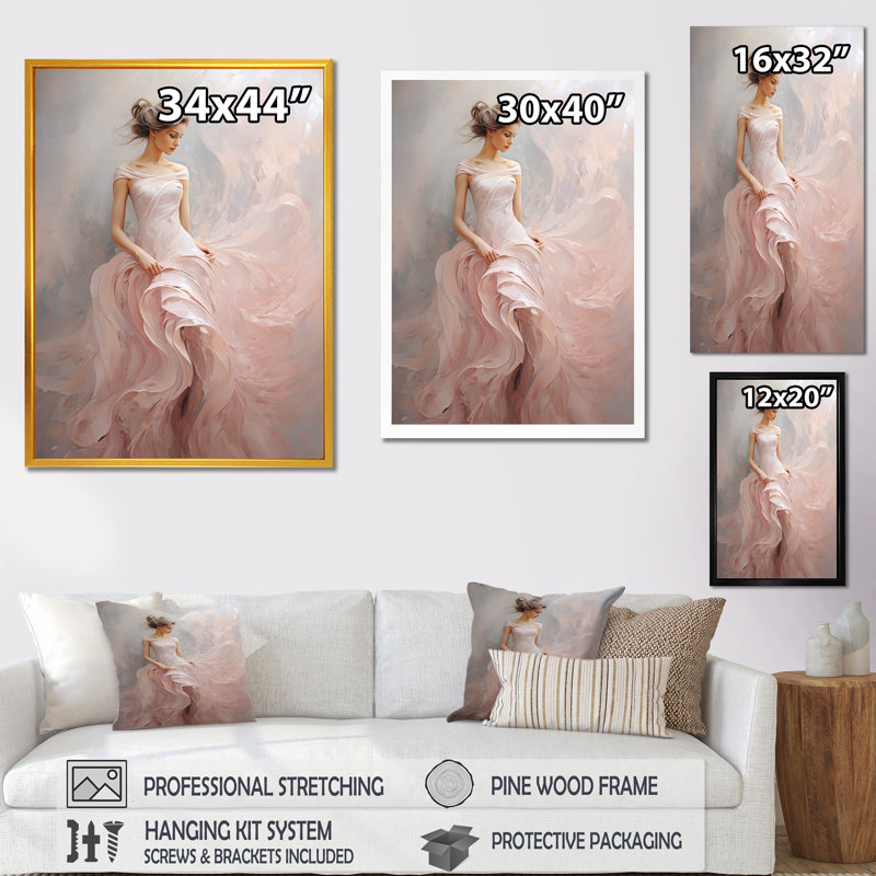 «Rose and White Woman Ballet Solitude I - Abstract Spirals», art mural, Toile tendue, 32" H x 16" W