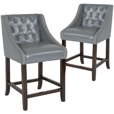 Teja 24" High Transitional Tufted Walnut Counter Height Stool