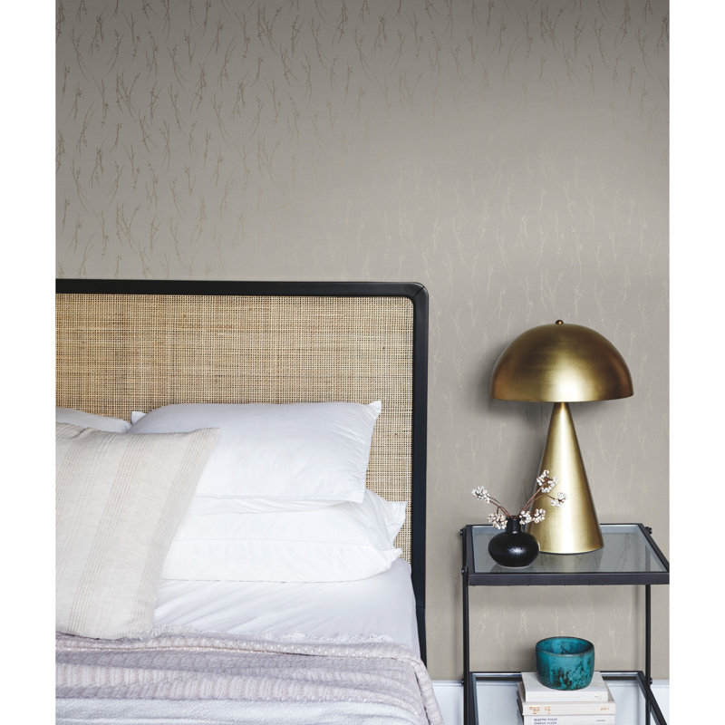 Abstract Metallic Wallpaper Roll, Light Gray/Gold