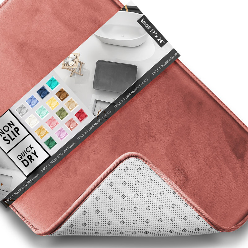 Ultra Soft and Absorbent Memory Foam Bath Rug Set with Non-Slip Backing, Small: 24" L x 17" W, Misty Rose