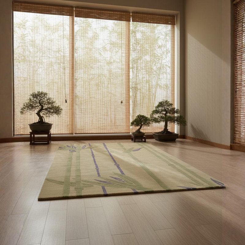 Roxanne Authentic Hand-Tufted Handmade Beige, Green & Purple Modern Zen Stylized Bamboo Wool Area Rug, Rectangle 5' x 7'6"