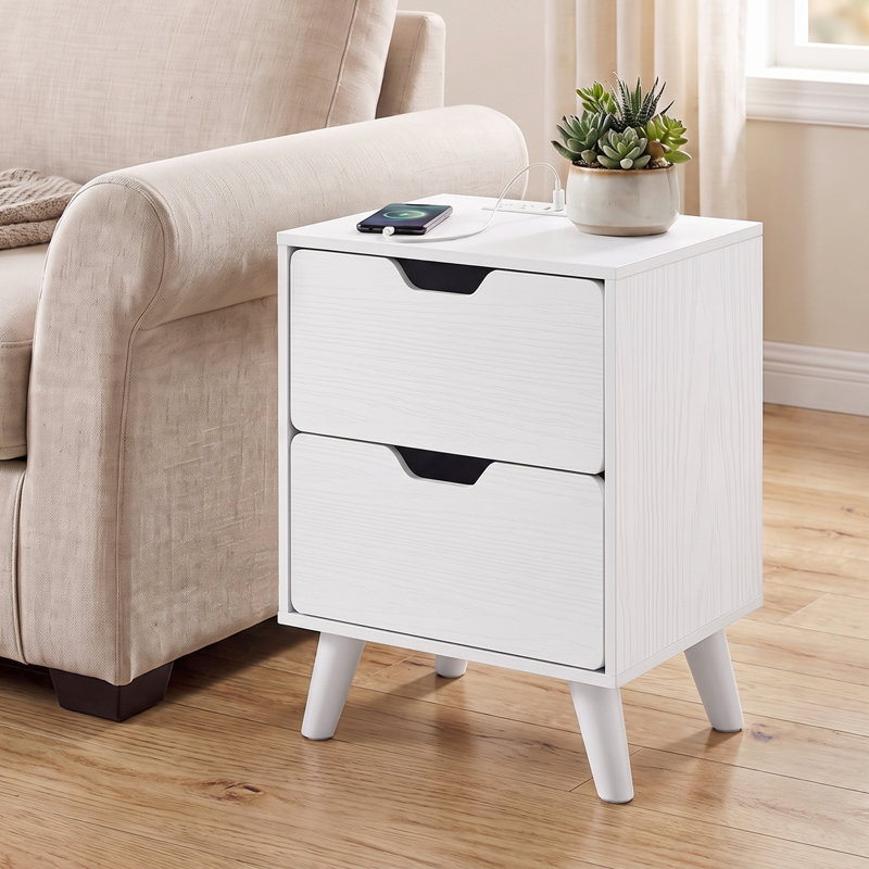 Table de chevet 2 tiroirs avec station de charge, Blanc, Individuel