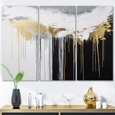 Golden River Wildness Abstract Gold and Black III - Ensemble de décorations murales abstraites
