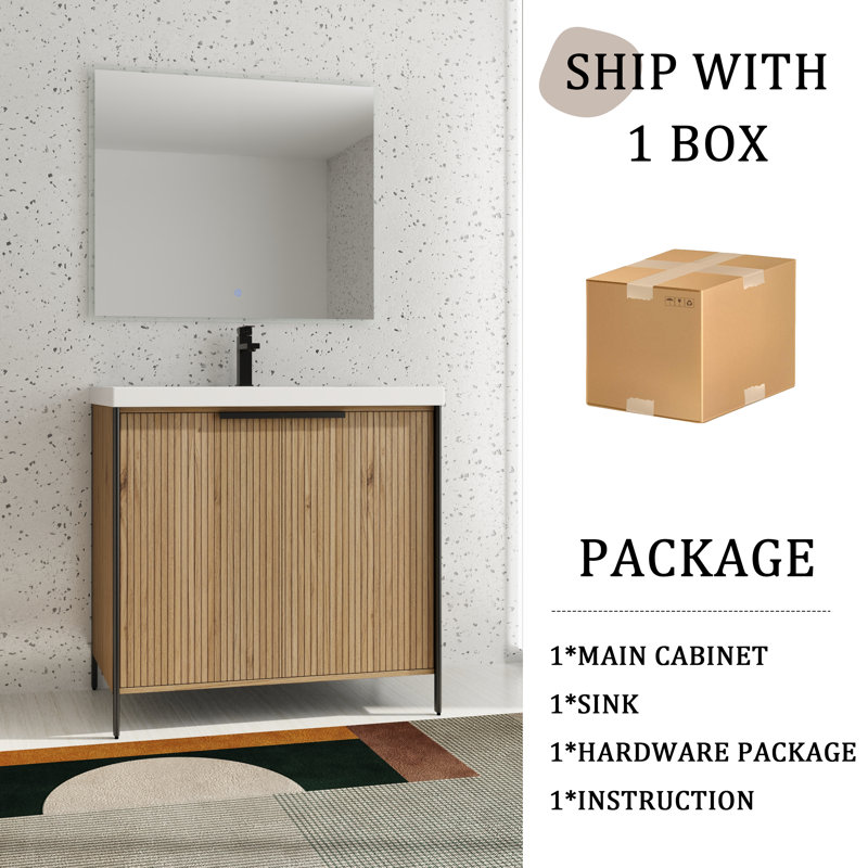 Meuble-lavabo sur pied simple 36 po avec plateau en résine
