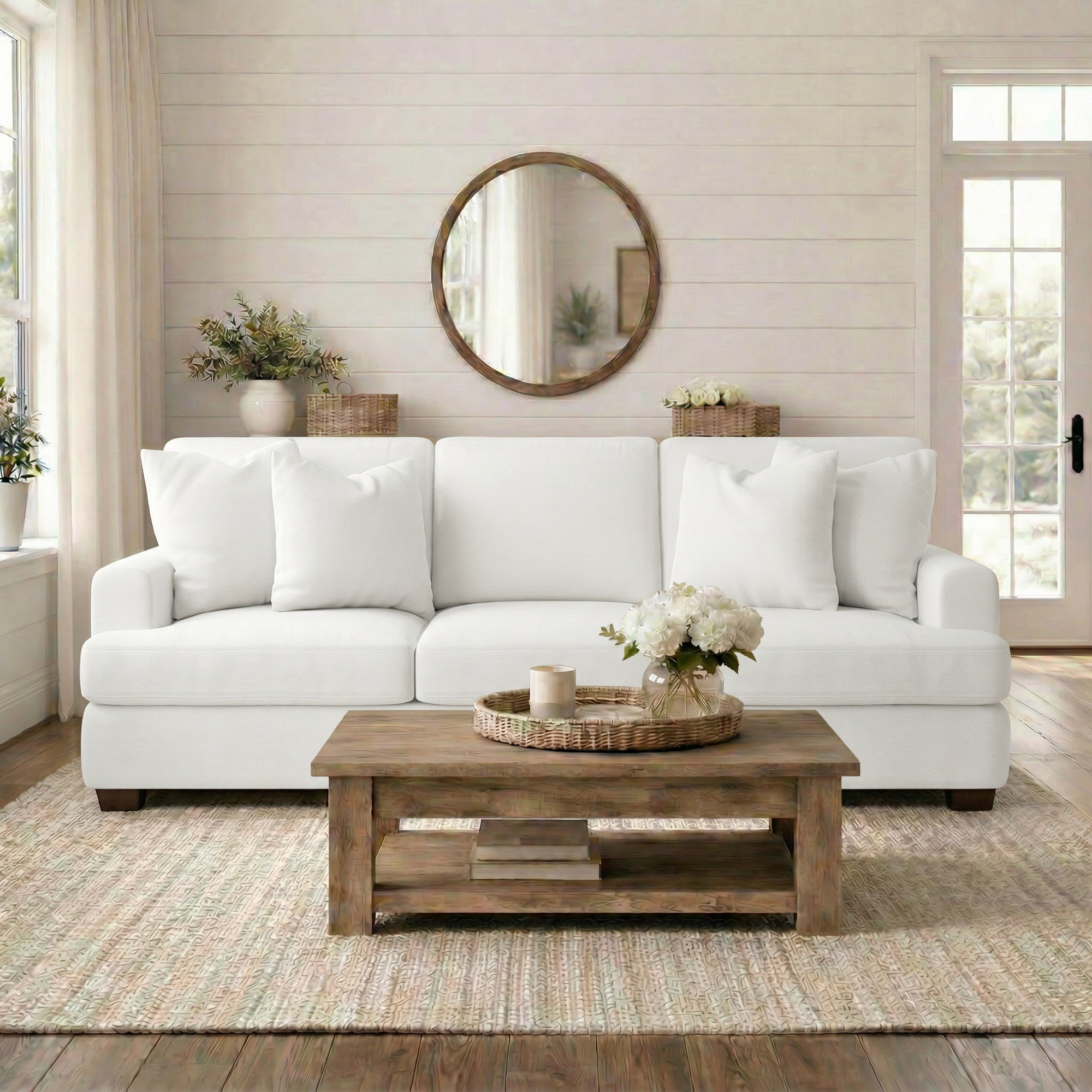 Emilio 90'' Upholstered Sofa, Drusky Moonglow Sustain® Basketweave