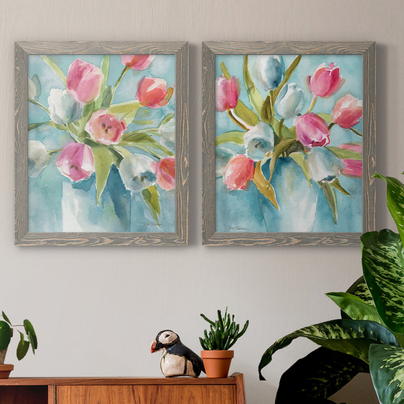 Today's Tulips I - ensemble de 2 reproductions d'art sur papier, H 24 po x l 36 po x P 1,5 po, Toile avec cadre gris