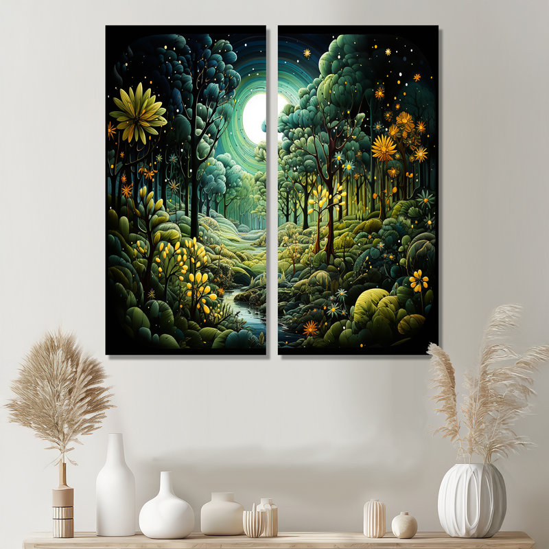 Forêt, forêt enchantée, pointillisme II, ensemble d'art mural forêt, 32" H x 32" W, Wrapped Canvas, Does Not Apply