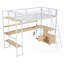 Lit mezzanine simple en métal avec poste de travail intégré, aucun sommier requis, rangement spacieux et éclairage DEL-575526304