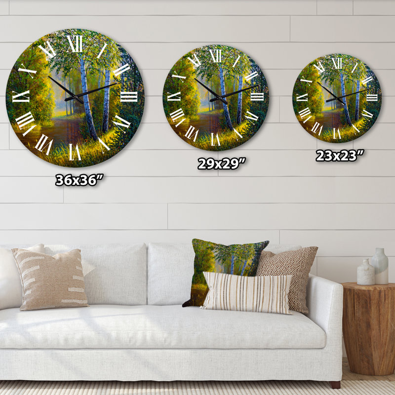 Horloge murale matinale à travers les bouleaux II - Lake House, Grand