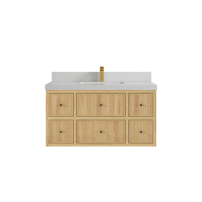 Masoom 42 " W Wall Mounted Wall Mounted 1 Single Vanity Bathroom Vanity With Quartz Top