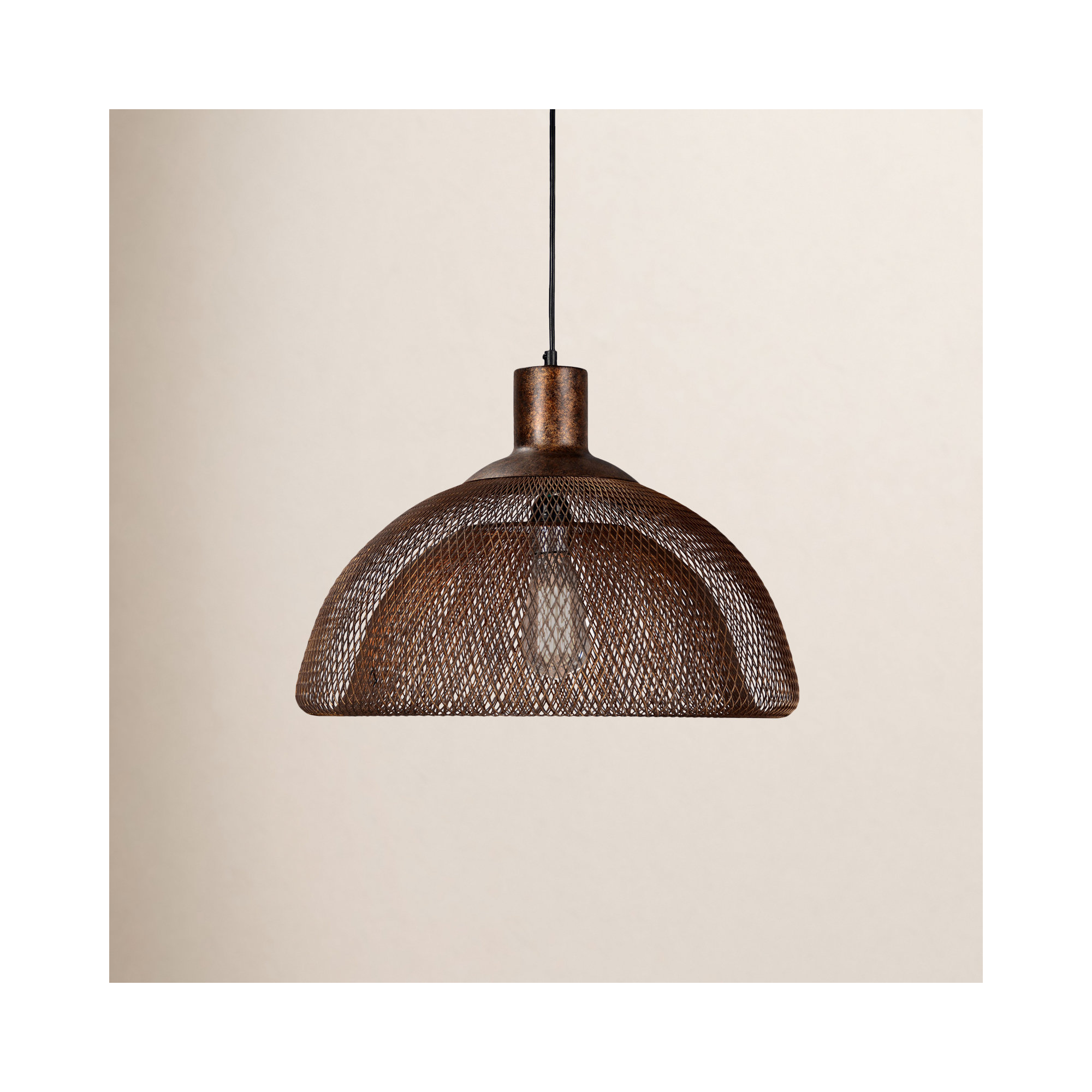 Single Light Metal Pendant, 15" H x 18" W x 18" D, Brown