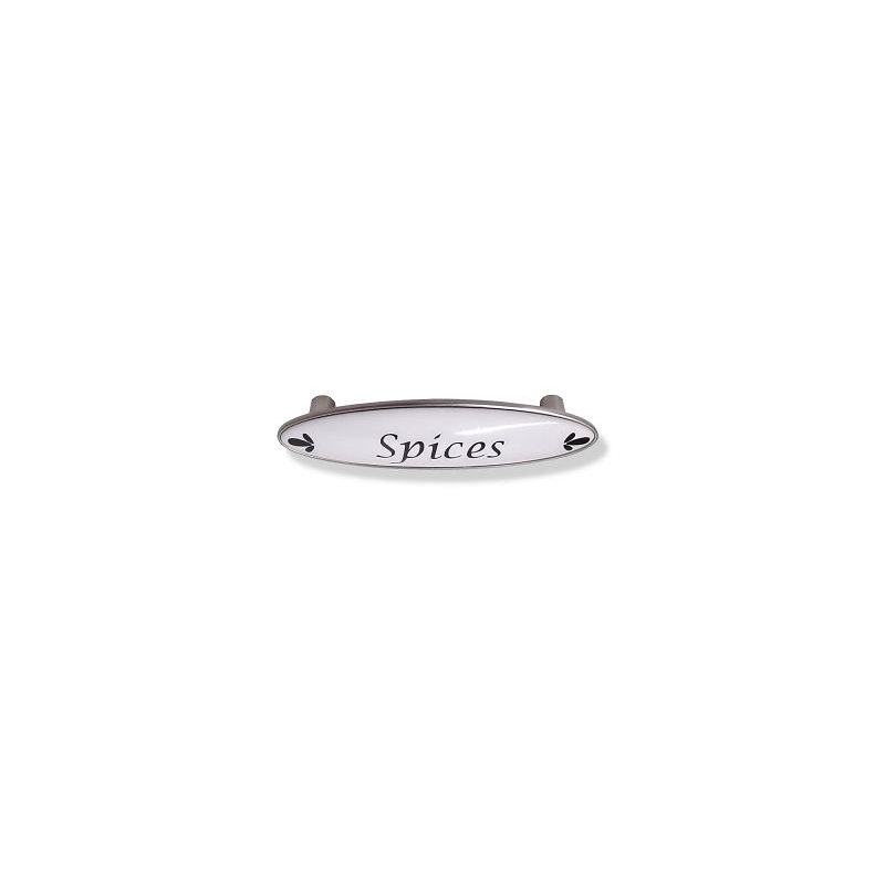 (5 Pack) 3 inch Spices Drawer Pull Black Lettering and Satin Nickel