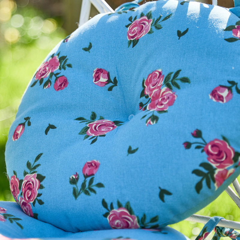 Set Of Two Rose Round Seat Pads, Blue