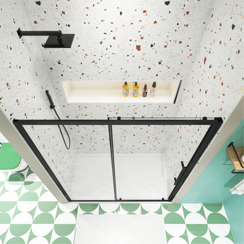 50"-54"W X 72"H Sliding Shower Door, Matte Black
