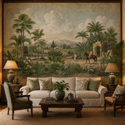 Papier peint botanique tropical discret
