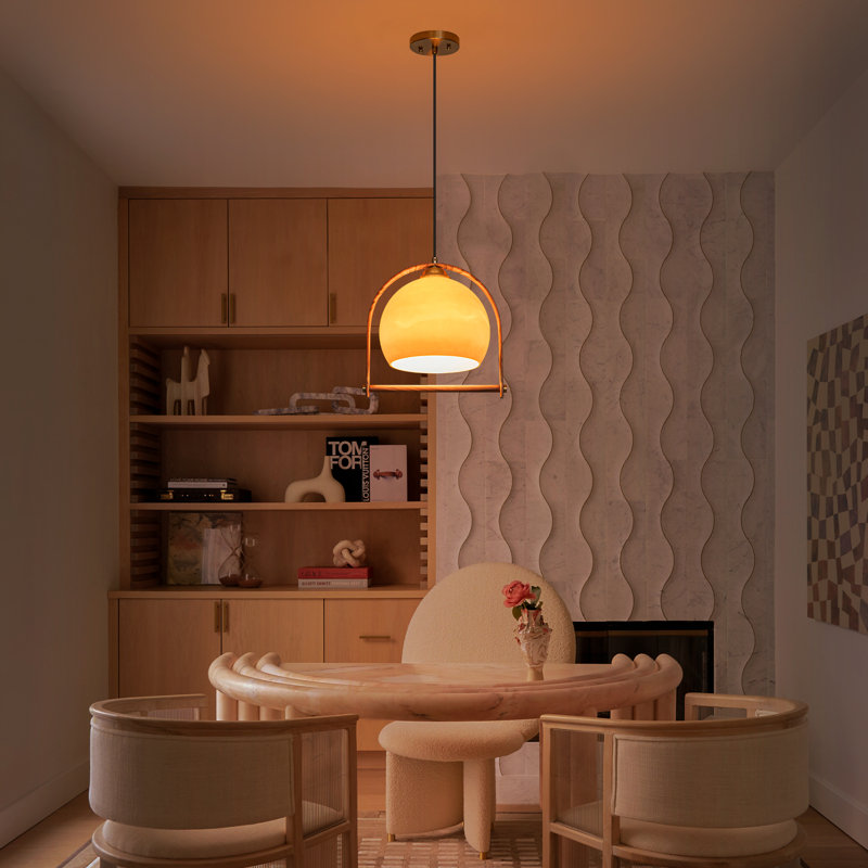 Luminaire suspendu Mid-Century moderne avec abat-jour en verre ambré dégradé, éclairage d'îlot de cuisine à hauteur réglable avec structure en métal en grain de bois de hêtre à transfert d'eau