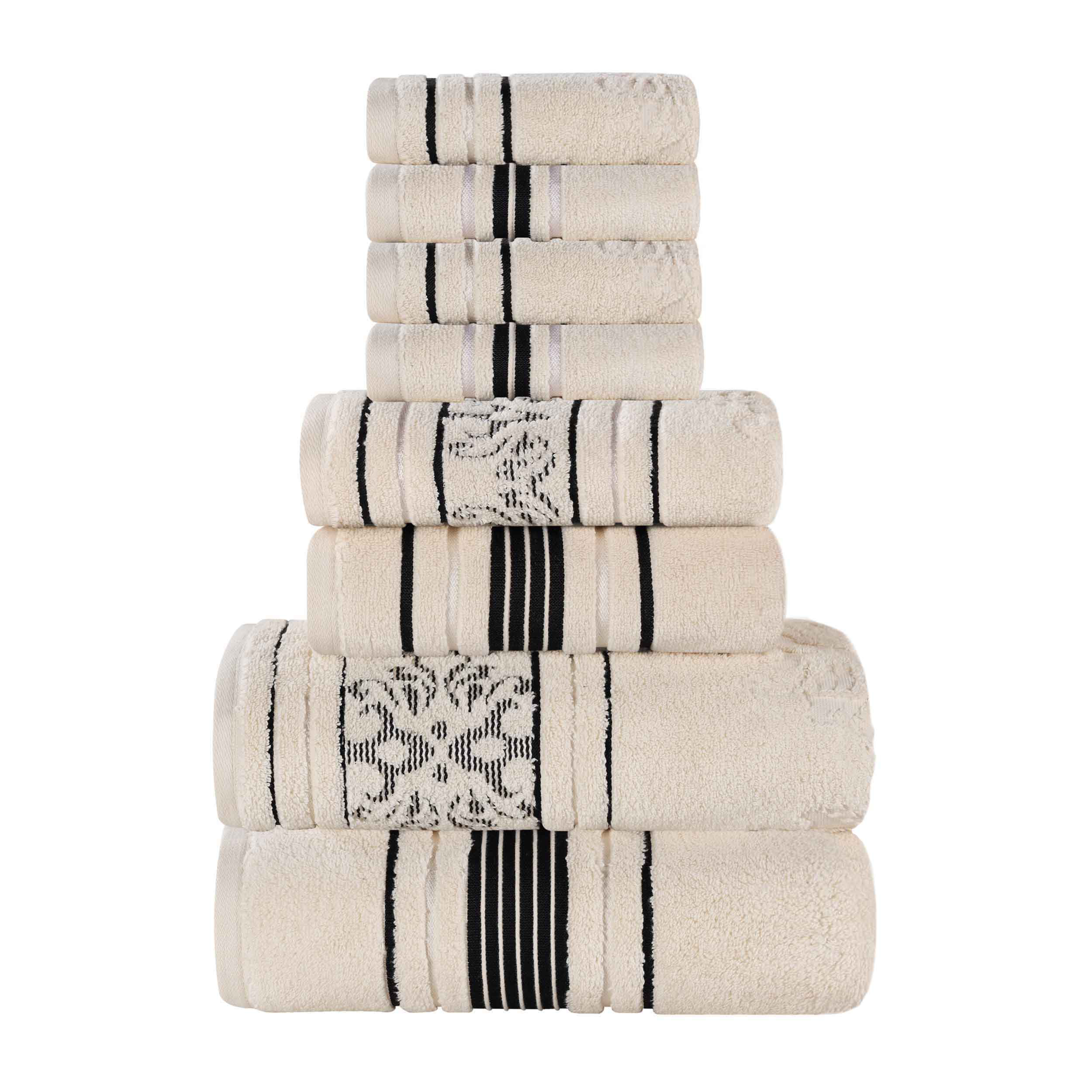 Sadie Zero Twist Cotton Solid and Jacquard Floral Absorbent 9 Piece Assorted Towel Set Charlton Home Color: Ivory