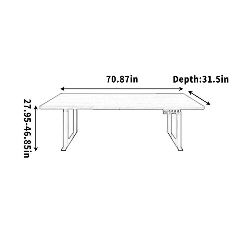 Height Adjustable Rectangular Computer Desk, 46.85" H x 70.87" W x 31.5" D