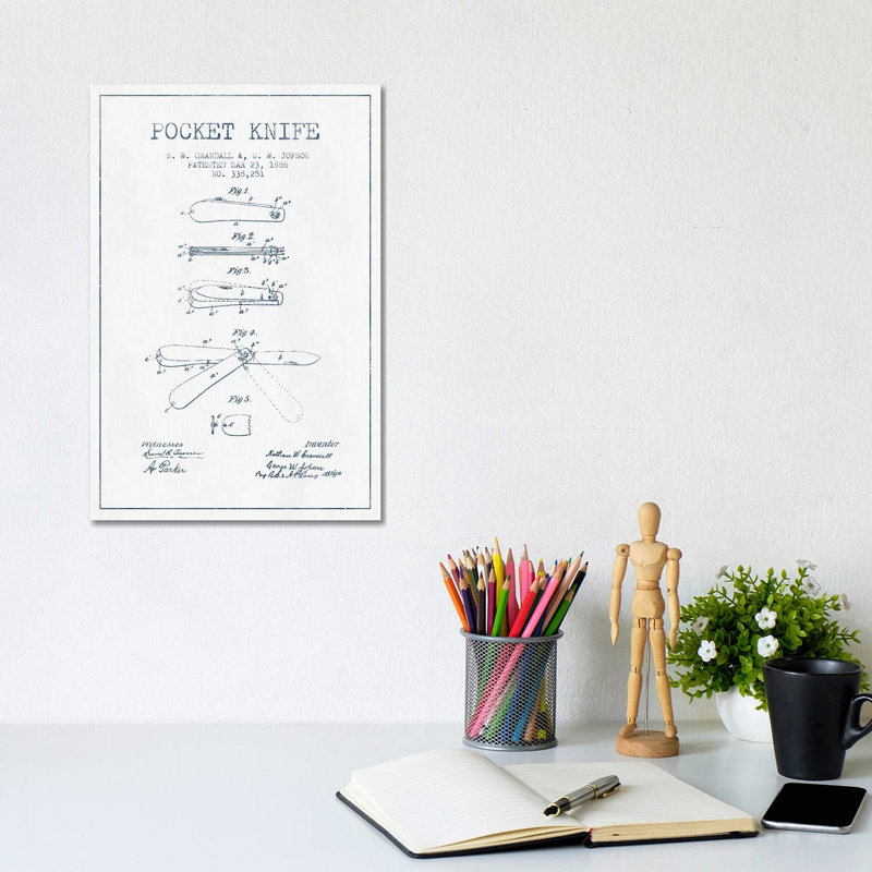N.W. Grandall And G.W. Jopson Pocket Knife Patent Sketch (Ink) by Aged Pixel - Wrapped Canvas Print, 20.32 cm H x 30.48 cm W
