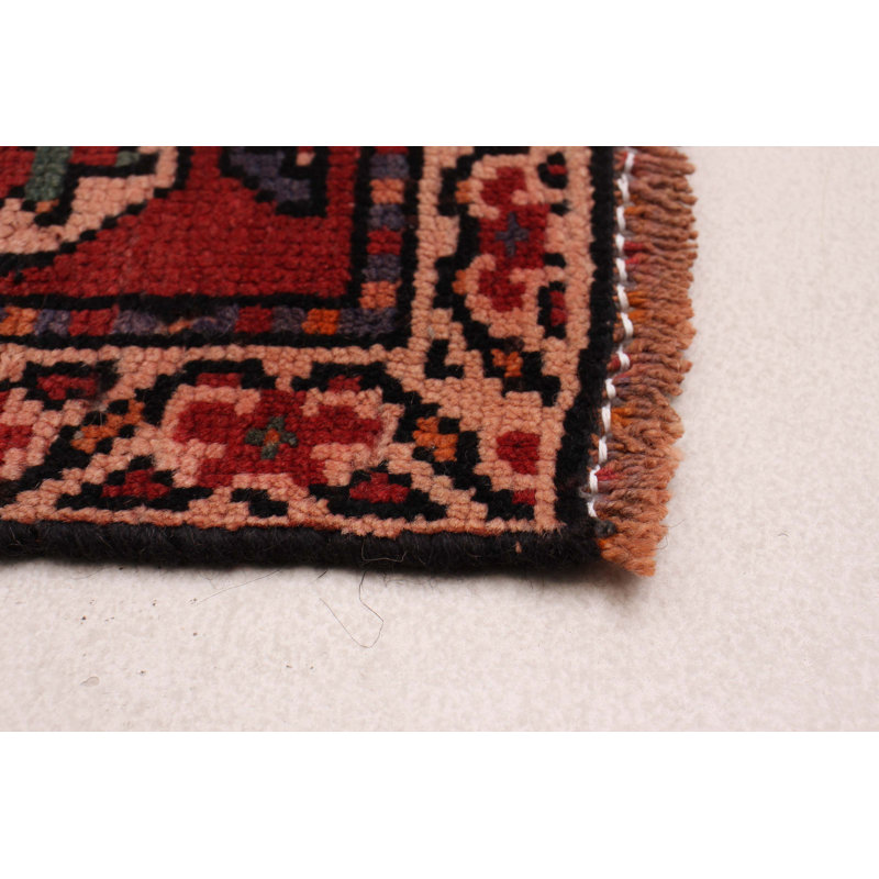 Tapis rouge en laine style années 1990 3 pi 2 po x 6 pi 1 po Melis