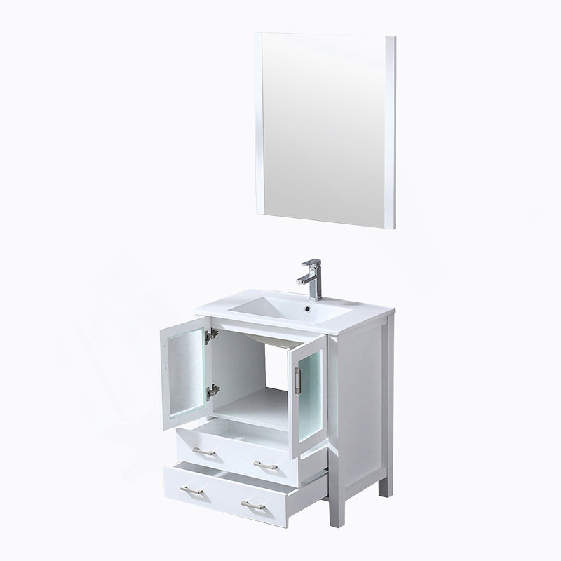 Meuble-lavabo de salle de bain 30 po X P 18,25 po D, dessus en céramique, ensemble de robinet, et. Miroir, Blanc