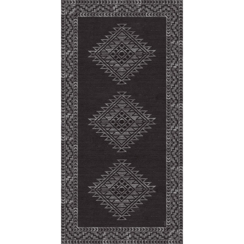 Cusco Vinyl Black Rug Easy to clean, Rectangle 5'6" x 8'