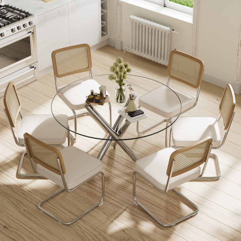 Ensemble de table de salle à manger Elegant, H 30 po x L 47 po x l 47 po, 7, Beige/Argenté