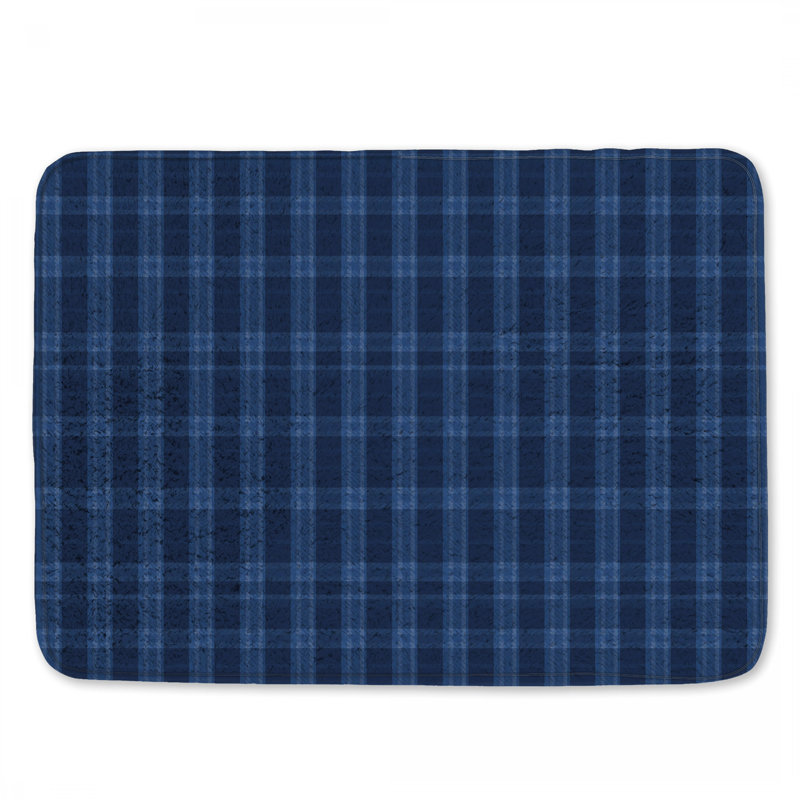 Tapis de bain écossais bleu marine, 34in W x 21in L