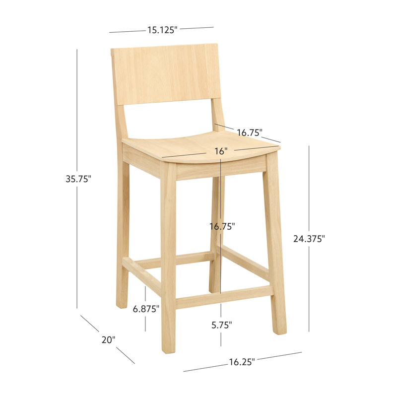 Yalingup 30" Unfinished Barstool with a Solid Wood Frame, Unfinished, Counter Stool (24” Seat Height)