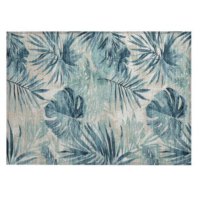 Machine Washable Indoor/Outdoor Xhevrie Teal Rug